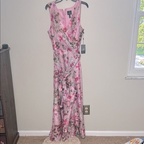 NWT Adrianna Papell printed floral pink organza wide leg jumpsuit - Picture 3 of 16